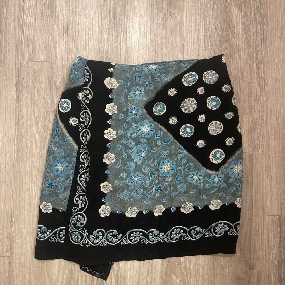 Vintage‎ Blue Micro Mini Wrap Skirt 90s Retro Glam Whimseygoth Boho